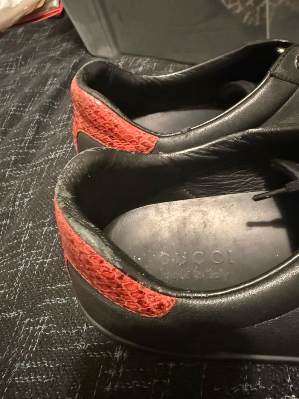 Gucci Black Leather Sneakers with Signature Green & Red Stripe - Picture 10 of 16